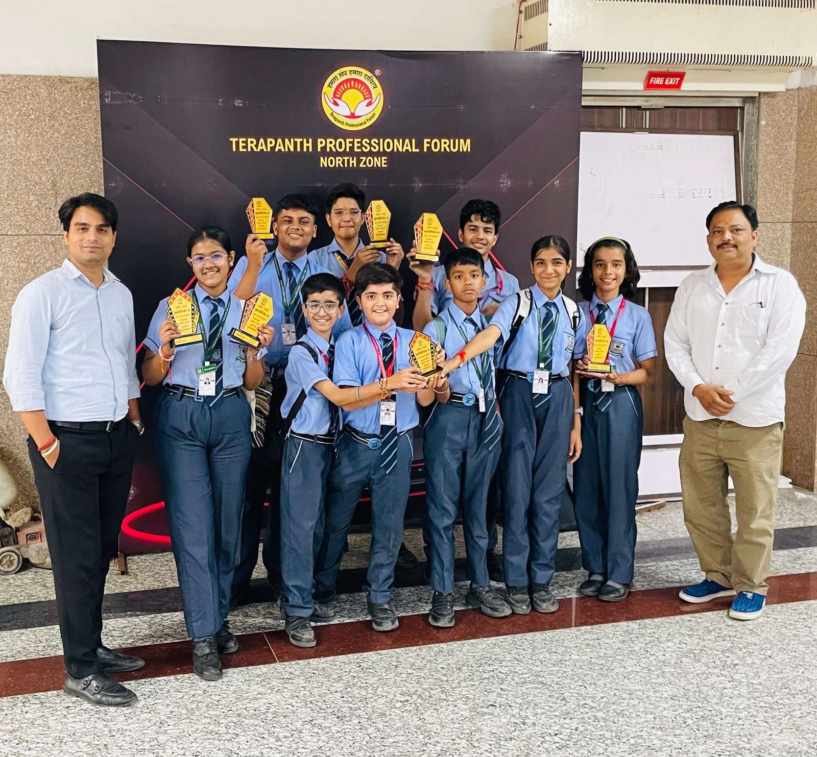 Students receiving awards at the Anuvrat Creativity Contest