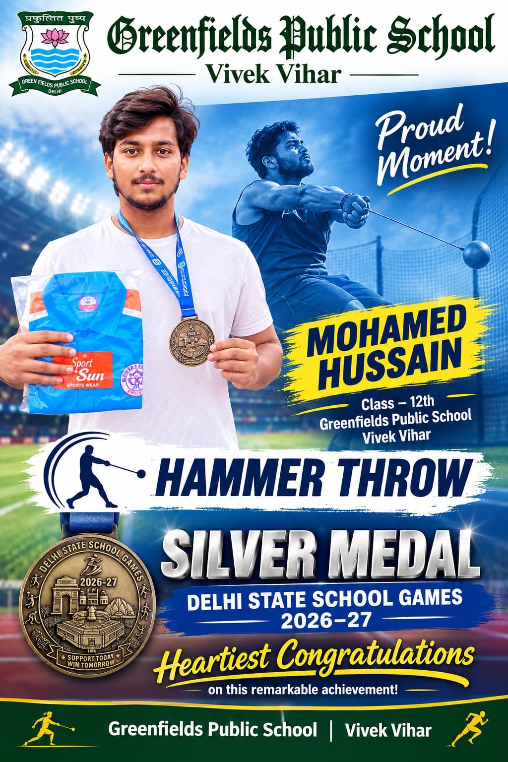 Mohammed Hussain with his hammer throw medal