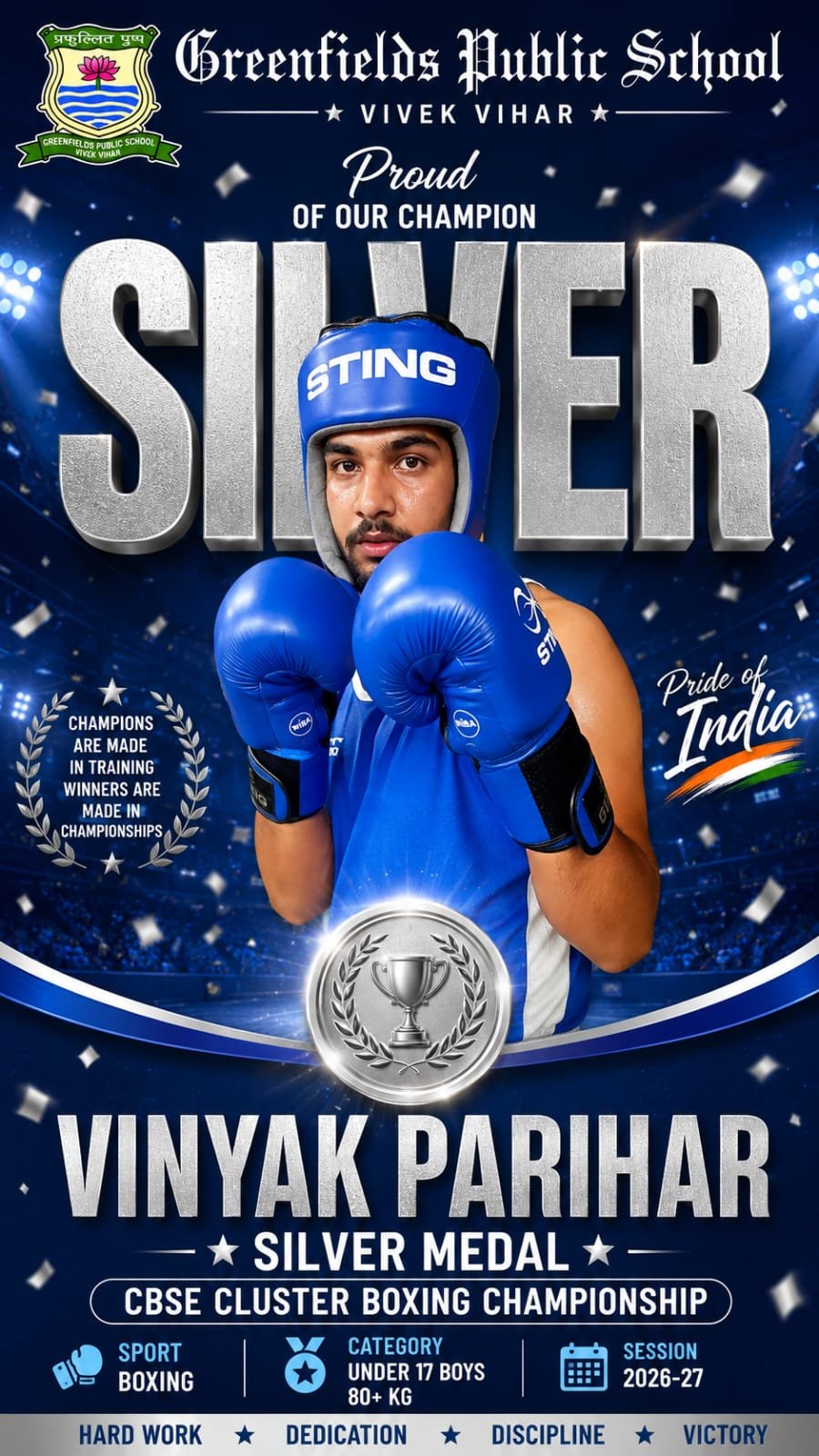 Vinyak Parihar boxing achievement poster